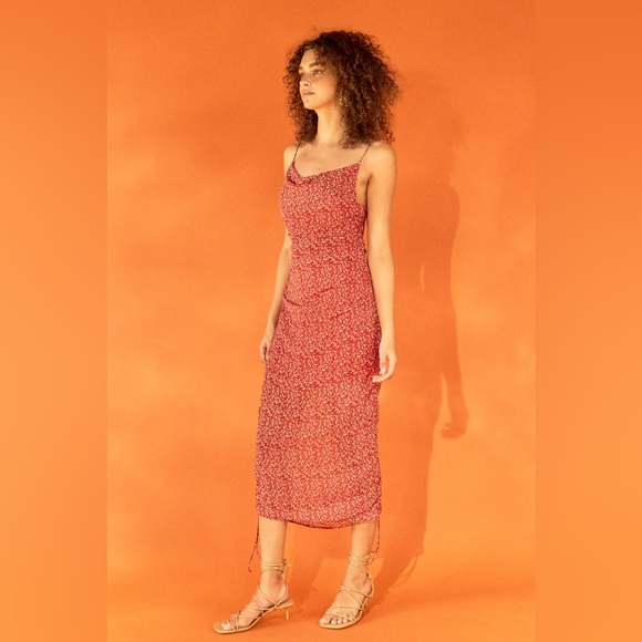 Endless Rose Red and White Floral Rouched Midi Dress - Picture 2 of 7